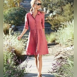 Eileen Fisher Rose Coral Linen Blend Button Down Dress